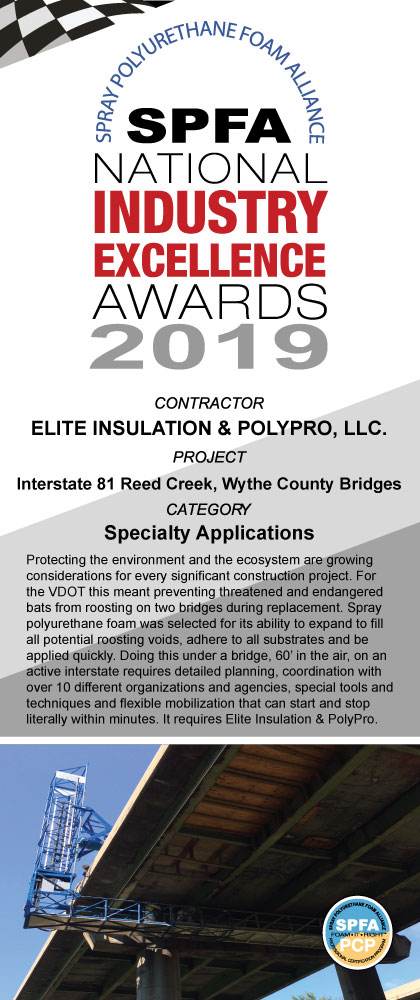 2019-SPFA-SpecialtySprayFoamApplicationWin_EliteInsulationPolyProLLC 2019 Winner for Specialty Application SPFA Industry Excellence Awards Elite Insulation PolyPro LLC